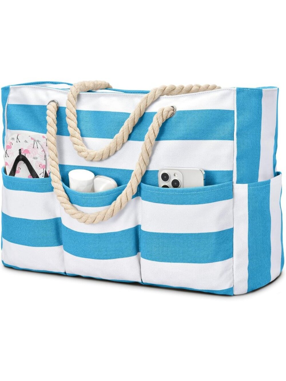 Women's Light Blue Large Canva Beach Tote Waterproof Sandproof Foldable Bag